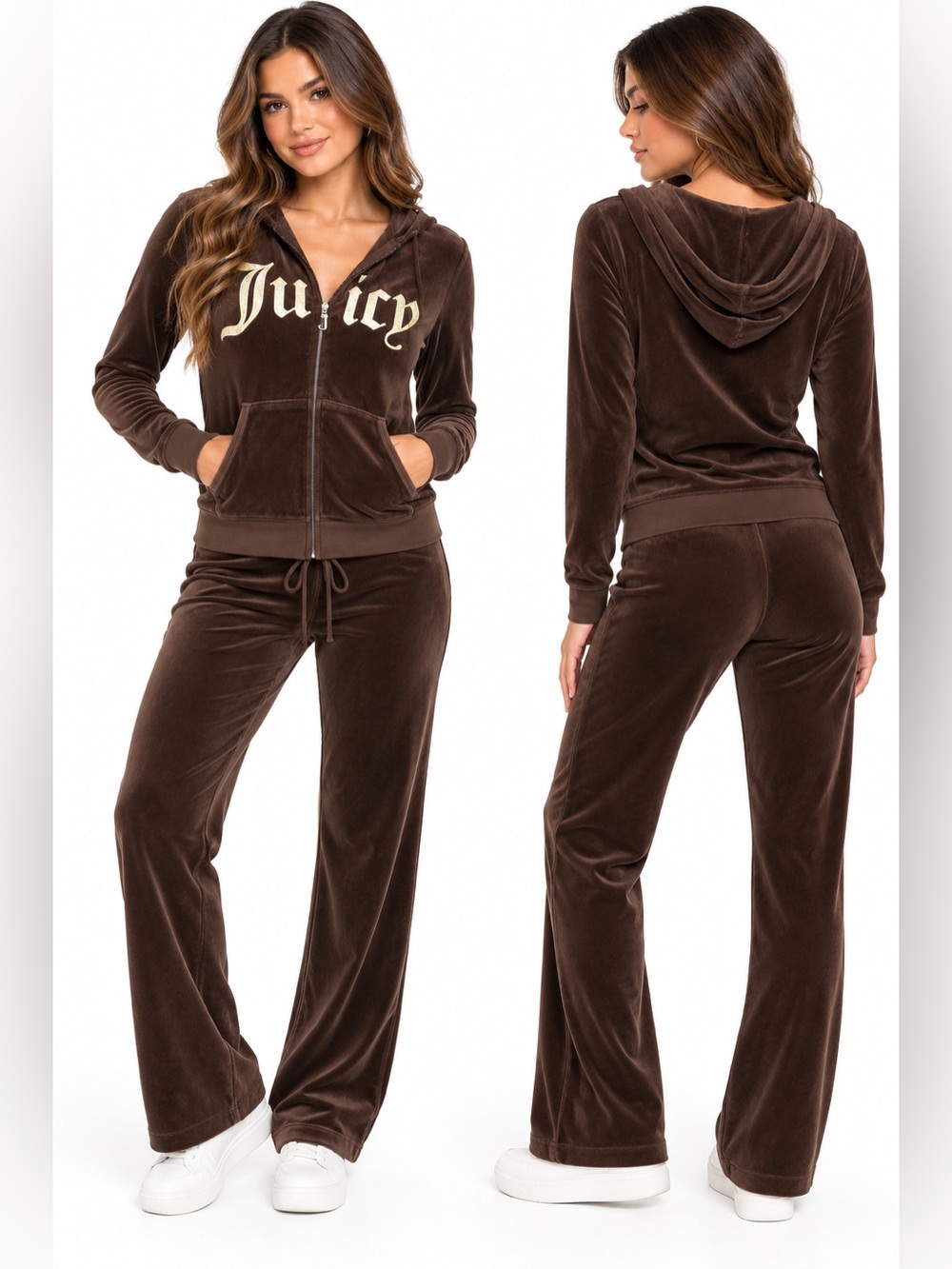 Juicy Couture Brown Velour Tracksuit Hoodie & Pants Set Y2K